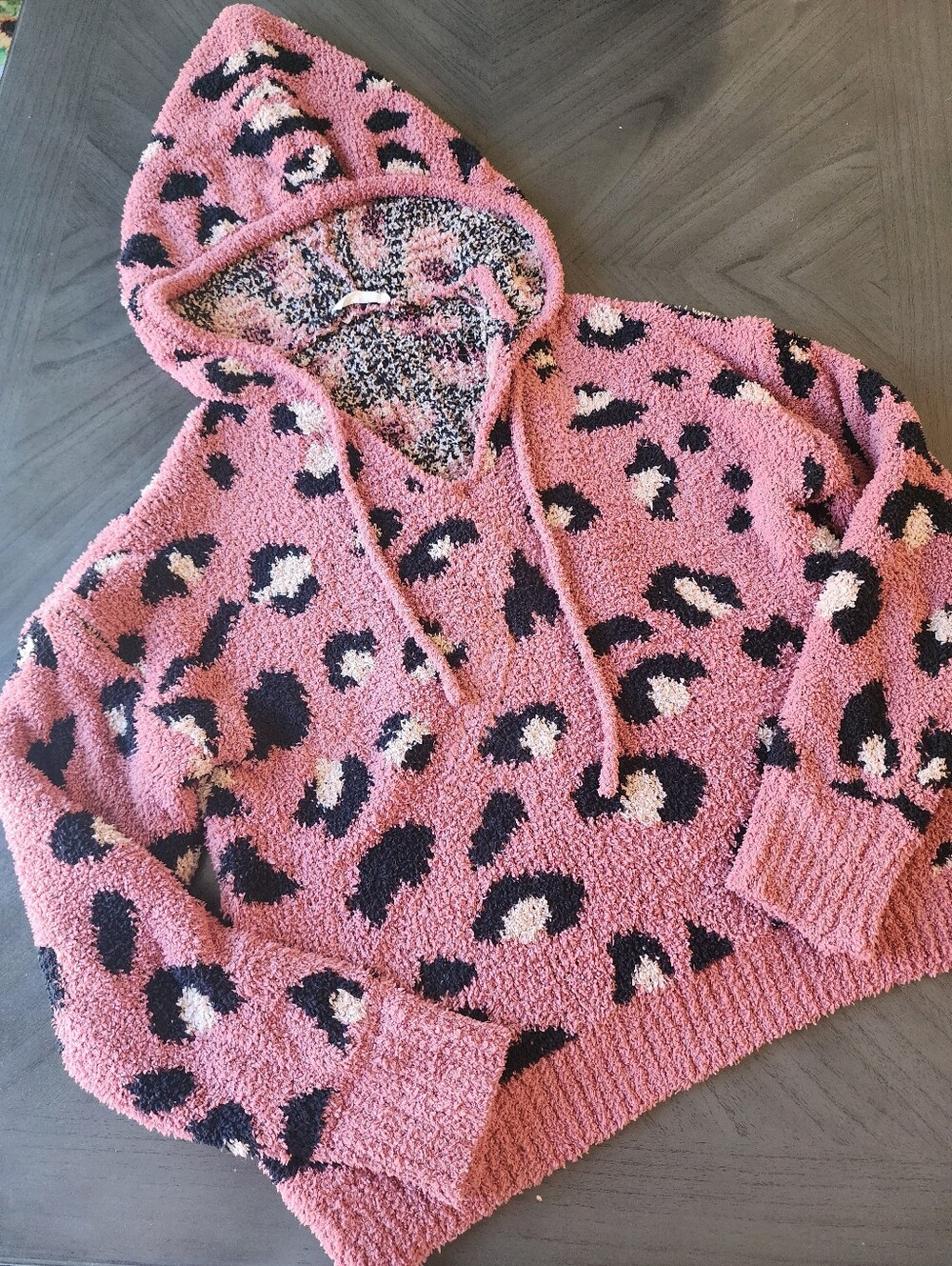 Plush Pink Leopard-Print Hooded Sweater From NEW IN- Size M